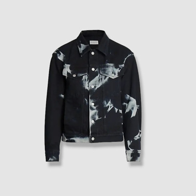 $1890 Dries Van Noten Womens Black Bleached Denim Jacket Coat Size
