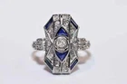Vintage Art Deco Style Lab Created Diamond Engagement 14K White Gold Finish Ring