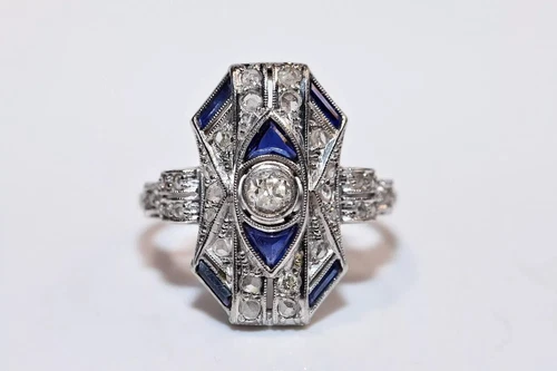 Vintage Art Deco Style Lab Created Diamond Engagement 14K White Gold Finish Ring