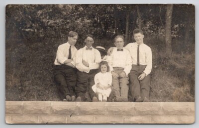 RPPC Four Handsome Men With Darling Girl On Hillside Postcard L23