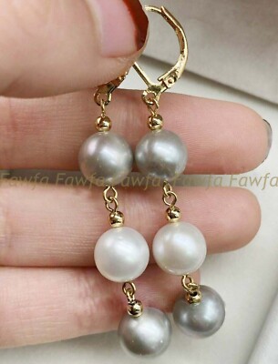 AAA real natural 9-10MM south sea pink pearl dangle earrings 14K Gold