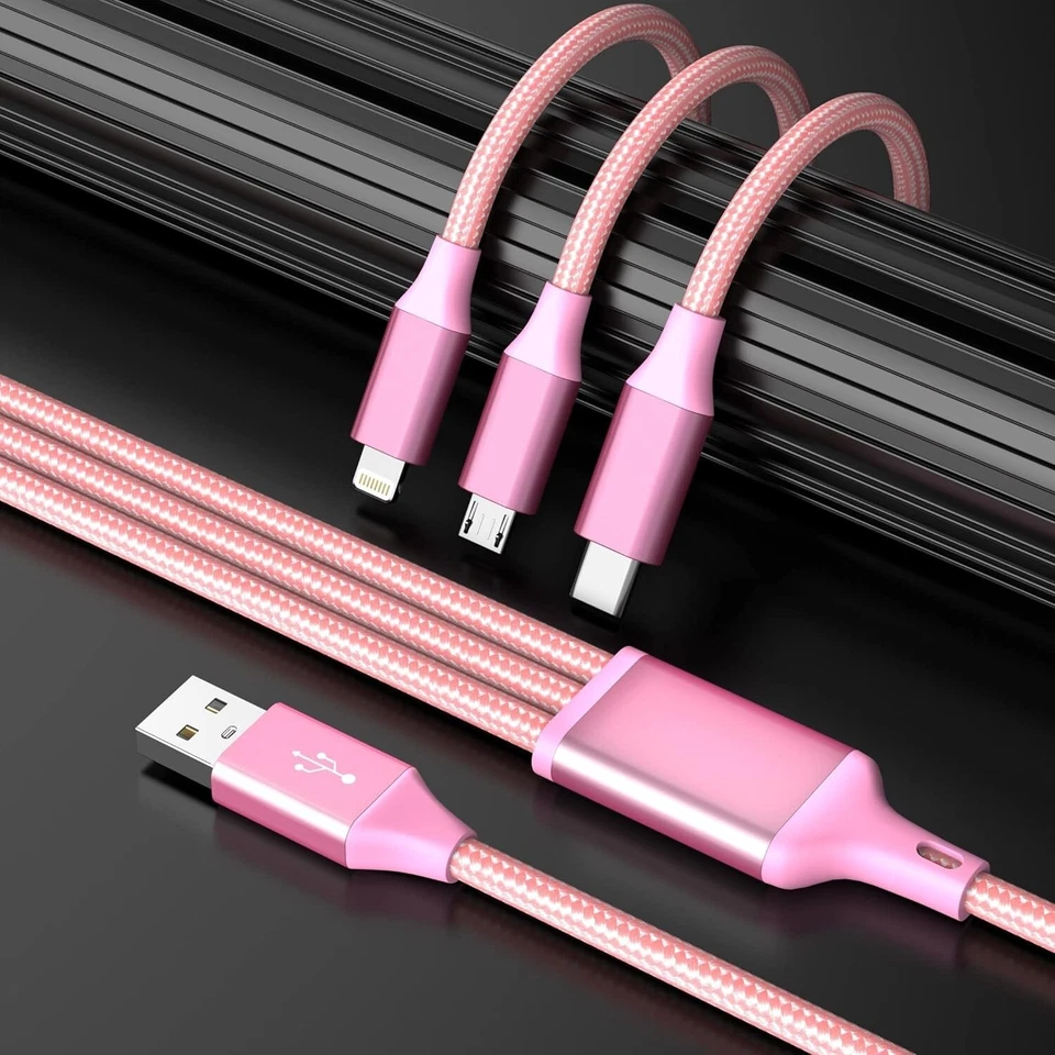 Multi Charging Cable 3-in-1 USB Adapter To Multi-Charging Ports 4FT, Pink- 2 Pk - Image 4 of 4