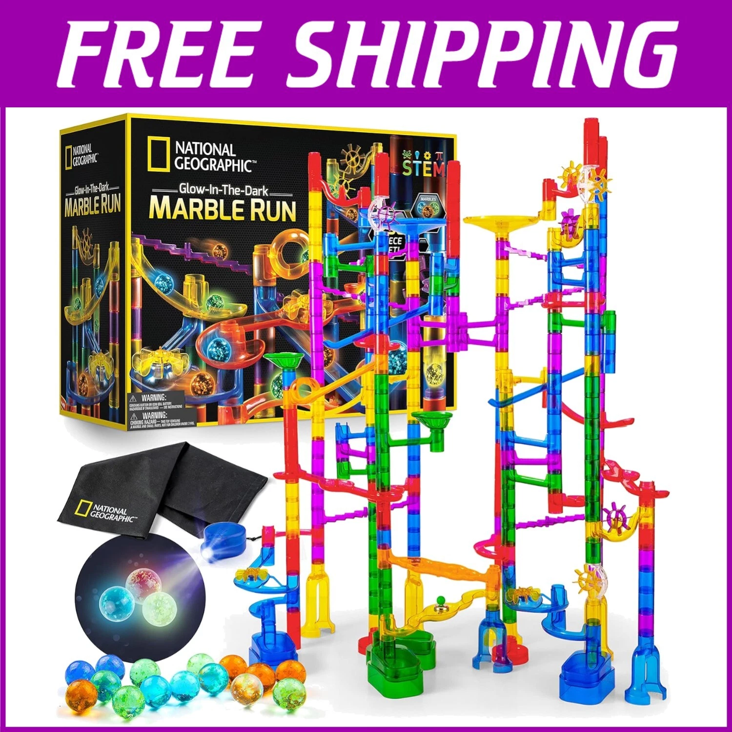 All in One Glowing Marble Run Set – 250 Colorful Pieces & Durable Storage Bag