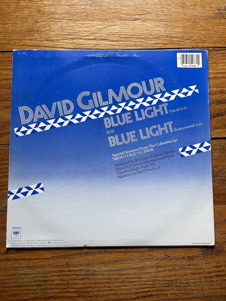 DAVID GILMOUR Blue Light PROMO 12" VINYL 1984 US COLUMBIA PINK FLOYD RECORD EX - Image 2 of 3