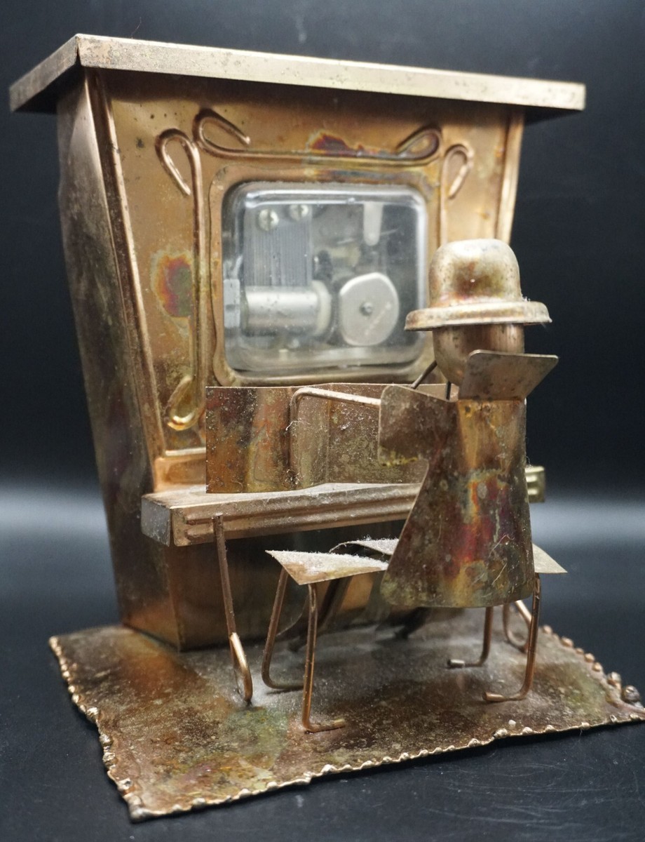 Vintage Copper Brass Tin Music Box Piano Player The Entertainer