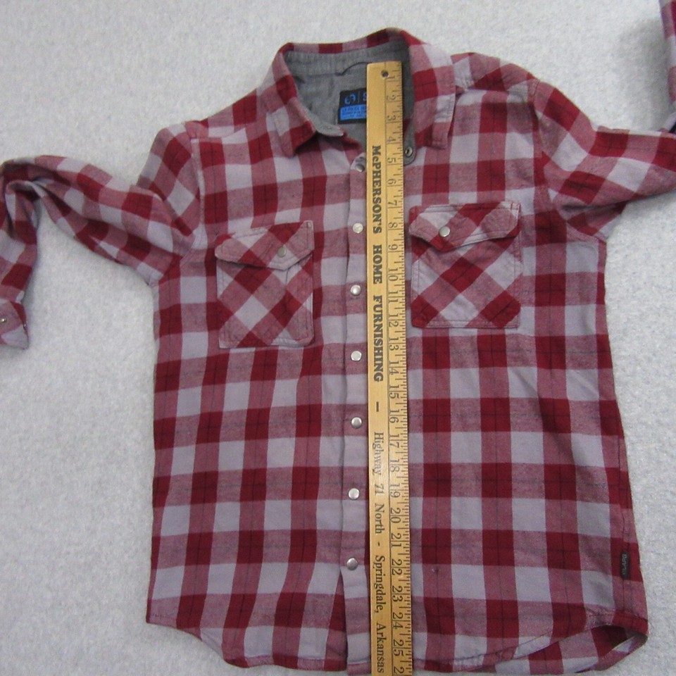 LA Police Gear Mens LAPG Snap Button Up Shirt S Red Plaid Atlas Flannel