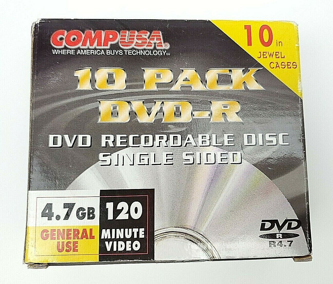 Vintage CompUSA 10 Pack DVD-R Recordable 4.7 GB Jewel Cases 120 Min New Sealed