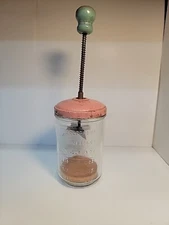 Vintage Anchor Hocking Pink Ice Chopper / Herb Chopper Jar Complete 1930s
