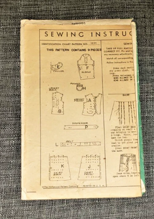 Vintage Hollywood Pattern No. 1054 Child's Jacket and Skirt - Size 2 Years - Image 3 of 4