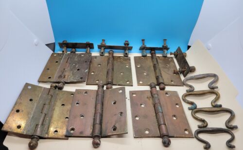 14 × Vintage BRASS HINGES, HANDLES ++ Lot Heavy Duty - Picture 1 of 14