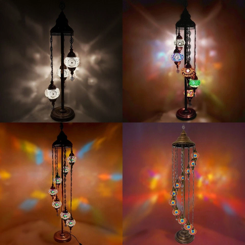 Turkish Floor Lamp Moroccan Colourful Glass Mosaic 3 5 7 9 Ball Light ✔ UK SAFE - Image 3 of 4