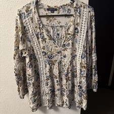 American Eagle Bohemian Floral Crochet Long Sleeve Blouse M