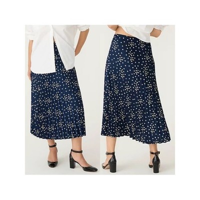 J. Crew Navy Blue Tiny Bloom Print Pleated Pull On Midi Skirt new size XL