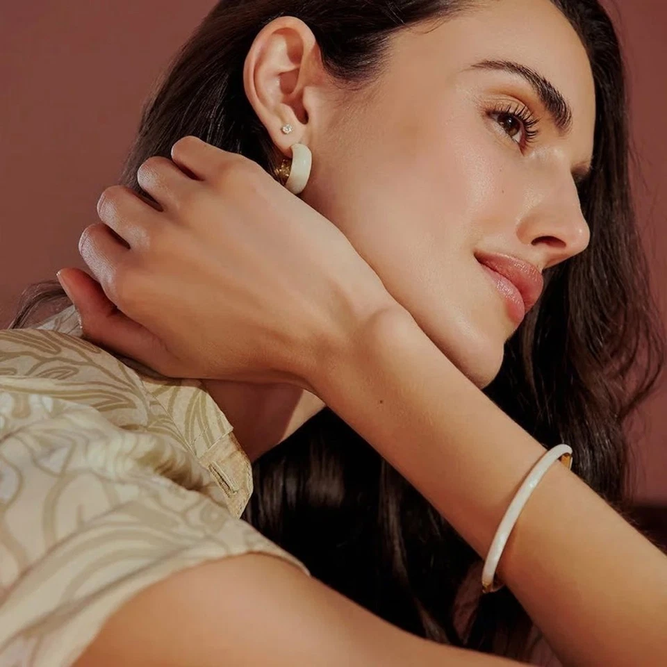 Gorjana New 18k Gold Plated Brass Paseo White Marble Cuff Bracelet - Image 3 of 4