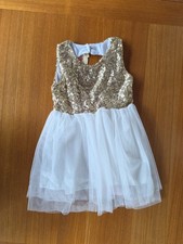 Toddlers Girl's Gold Sequin And White Tutu Dress