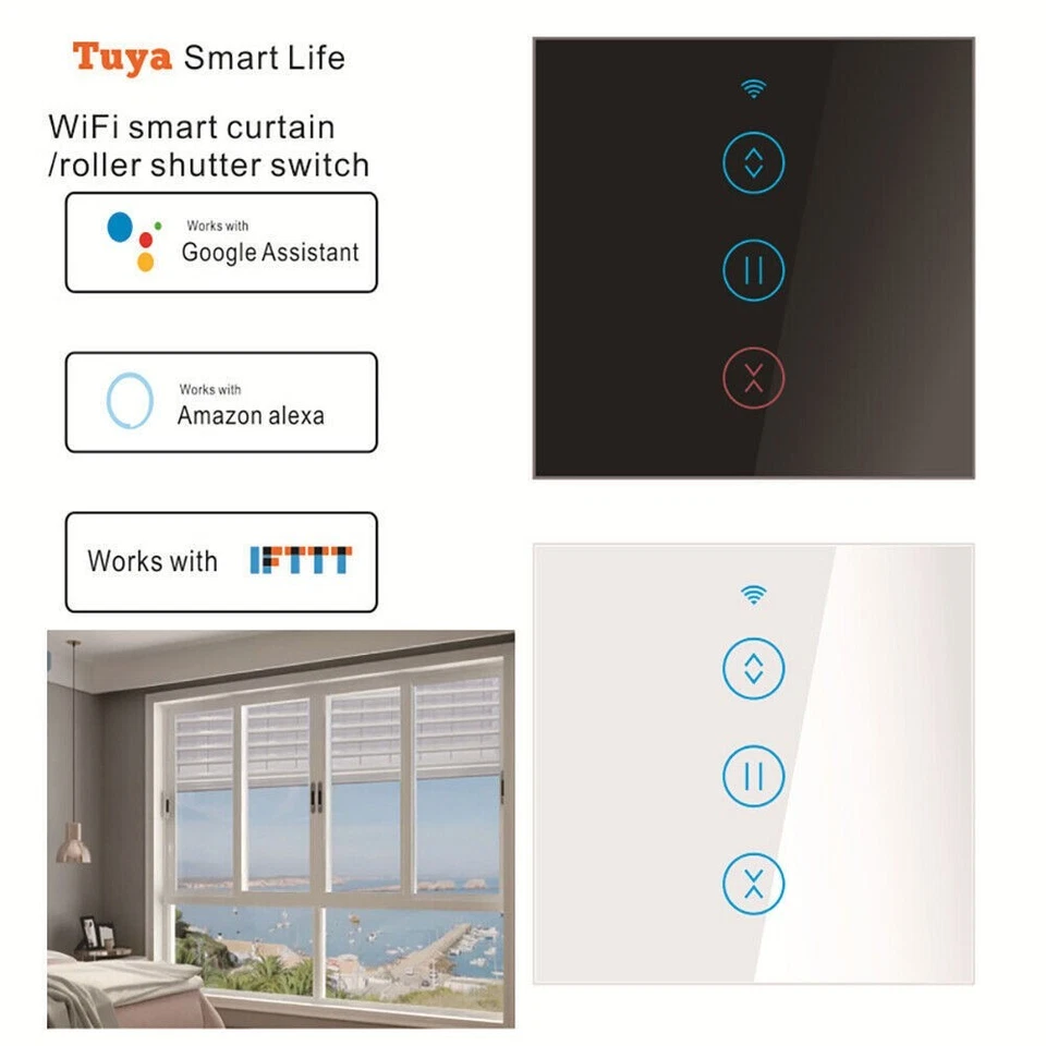 2025 WiFi Smart Curtain Switch Touch Roller Blinds Shutter Alexa Google APP - Image 2 of 4