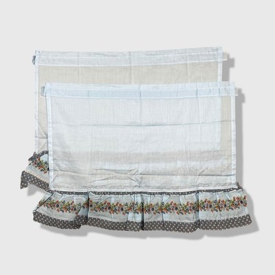 Unbranded Cafe Curtains 30x23 Blue Floral Cottagecore Farmhouse 2pc Set