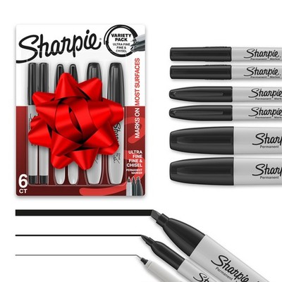 Permanent Markers Variety Pack - Chisel, Fine, Ultra-Fine Tips, 6 Count Set