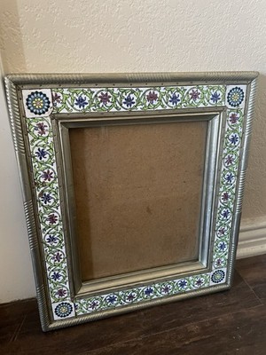 Persian Khatam Inlay Silver Plated Picture Frame Handmade with Tiles  Decor