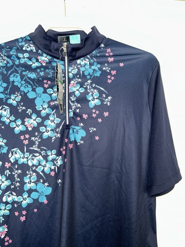 PGA TOUR Women's Floral Print 1/2 Sleeve Golf Polo Shirt Blue Top NWT Large - Picture 7 of 7