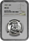 1957 50C Silver Franklin Half Dollar NGC Graded MS 65 Small Spot on " E " in Lib