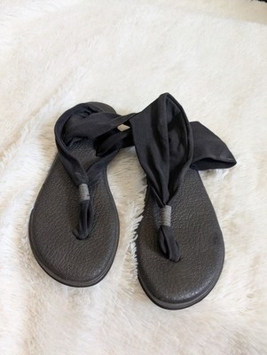 Sanuk Slingback Yoga Strappy Black Soft Sandals Flipflops Women's Size 9