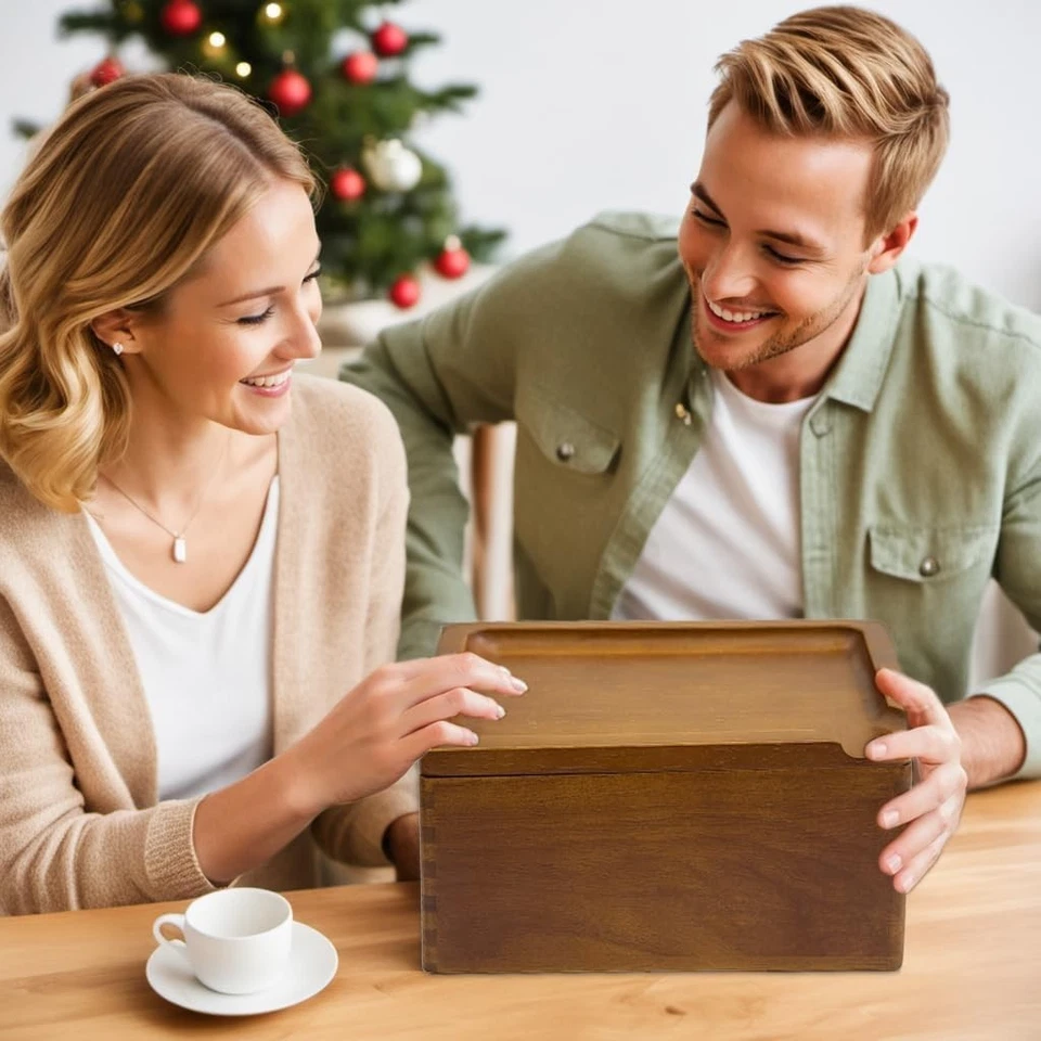 Caja de almacenamiento hermética con bandeja - Sellos de goma - Caja grande de madera con Foto 3 de 4