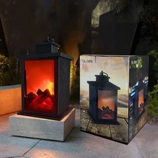 Simulated Fireplace LED Lantern Realistic Flame Lamp Night Light Indoor Decor