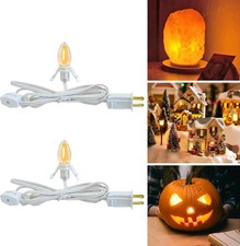 Set of 2 C7 E12 LED Light Bulb Cords 6ft Warm White Christmas Village Accessory
