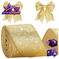 Geschenkband Mit Draht Gold 10M 6Cm GläNzend Dekorativ FüR Weihnachten Hochzeit
