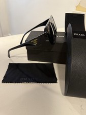 PRADA Men s Rectangle Sunglasses Black Plastic Frame Gray Lenses w/ Case