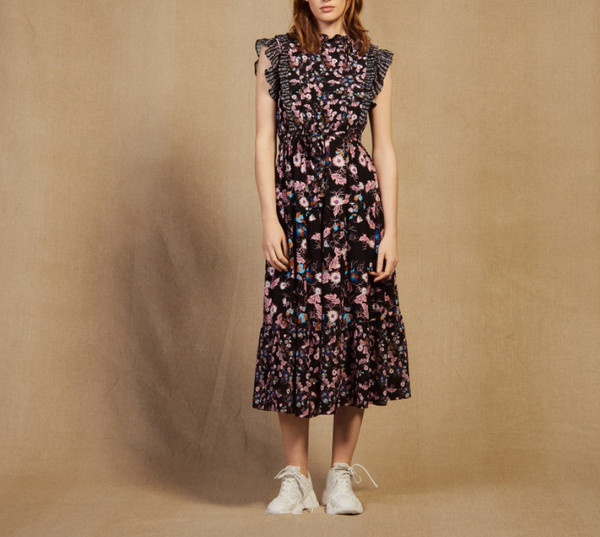 Sandro Kleid Bunt Gr. 34 Fr 36 Damen ÄRmellos Viskose Midikleid Top R20558E-image