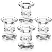 Glass Candle Holders Set, Clear Taper Candlestick Holder (12 Pack)