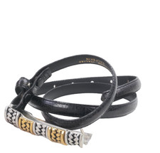 Vintage Vicenza Black Calfskin Leather Skinny Belt Silver Gold Buckle Size 30