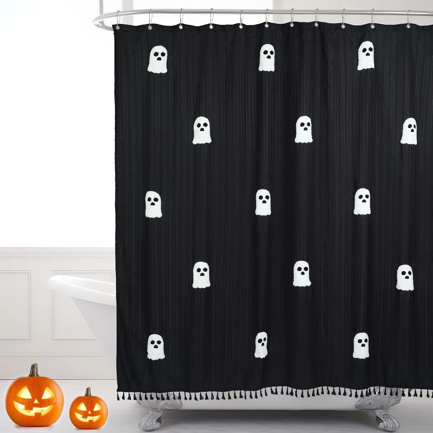 Halloween Ghost Shower Curtain, 72 X 72 Inch Cotton Spooky Cute Funny Shower Cur