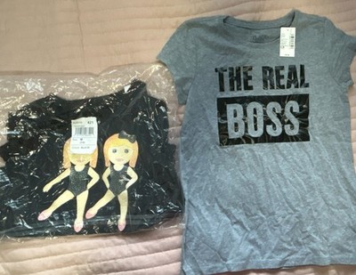 The Children's Place Girls T-Shirt Bundle M & L the real Boss Graphic Black Gray
