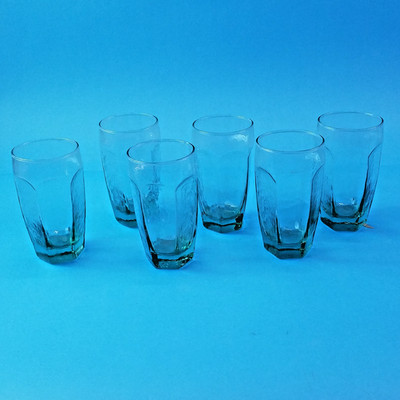 (6) Vintage Libbey CHIVALRY Spanish Green 5.5 Glass Tumblers, Wood-grain Texture