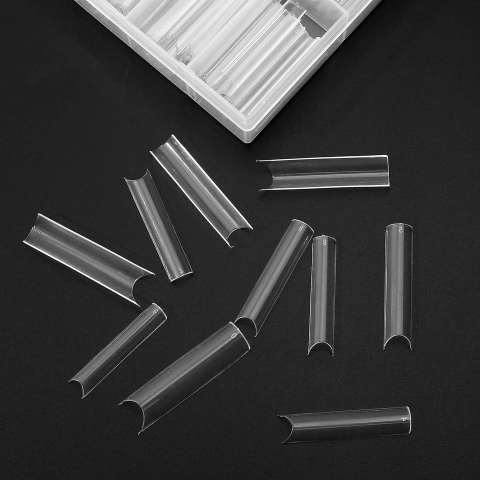 200 Pcs Clear Acrylic Extra Long Straight Square Nail Tips, C Curve Full Cover - Image 3 of 4