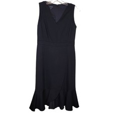 Talbots NWT Ruffle Hem Midi Dress V-Neck Sleeveless Back Zip Solid Black Size 2