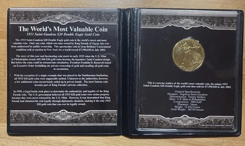 1933 St Gaudens $20 Gold Double Eagle Tribute COPIES / Coin Certified in Case