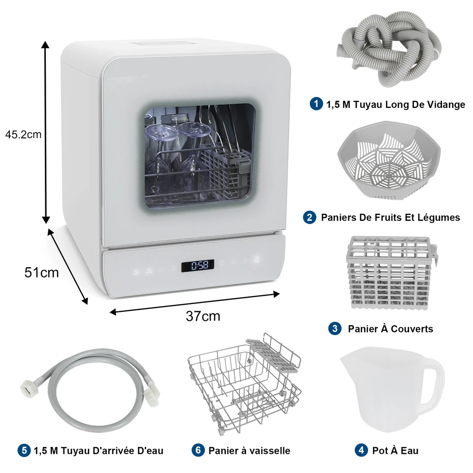 YUSING 5L Mini Lave-Vaisselle Pose Libre 7 Programmes Lave-Vaisselle de Table - Imagen 2 de 4