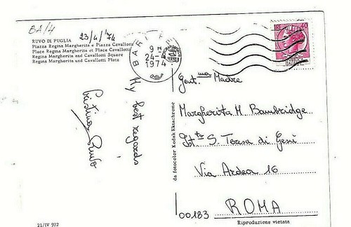 1974 Fiat 850 Coupe' 615 2 500 GARDENER ALFA GIULIA POSTCARD RUVO D PUGLIA - Picture 3 of 3