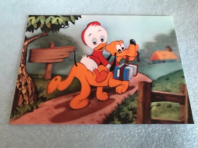 Vintage Disney PLUTO On the Way To School w/ Nephew 3D Lenticular Postcard