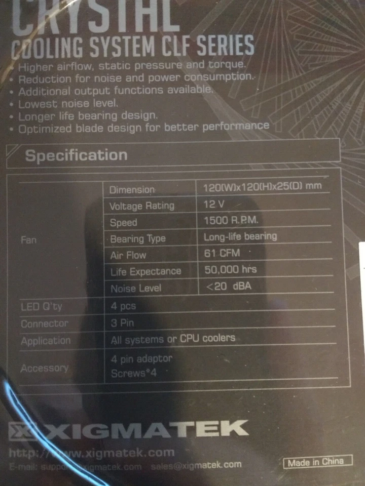 Xigmatek Crystal Cooling System - 120mm Fan CLF Series - Green Led - SEALED - Image 2 of 2