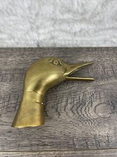 Vintage Duck Mallard Decoy Open Bill Mouth Head Cane Handle Walking Stick Brass