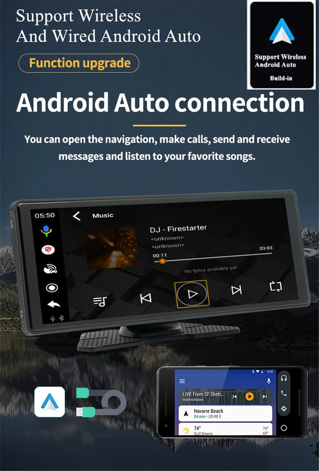 Reproductor multimedia portátil con pantalla táctil BT Mirror Link para coche Carplay con cámara Foto 3 de 4