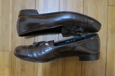 VTG Bally Brown Leather Tassel Dress Loafers Woven Toe Men