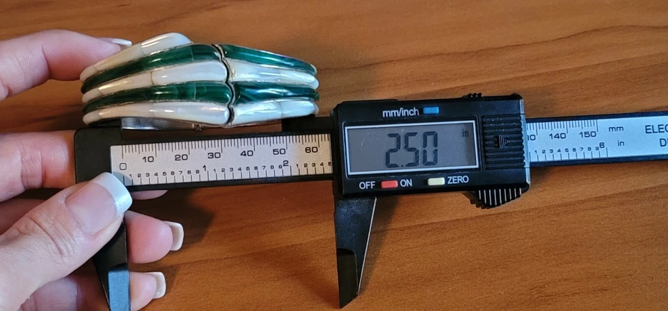 8" Hinged Sterling Silver Bracelet Green Malachite & Pearl Inlay Signed N.A. - Image 3 of 4