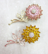 Sunflower Brooch Pin Rhinestones Crystal Chrysanthemum Dahlia Flower Lapel Jewel