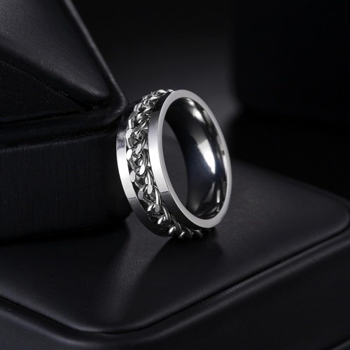 Mens Fidget Rings Anxiety Spinner for Men Classic Chain Adults Titanium Steel - Picture 4 of 7